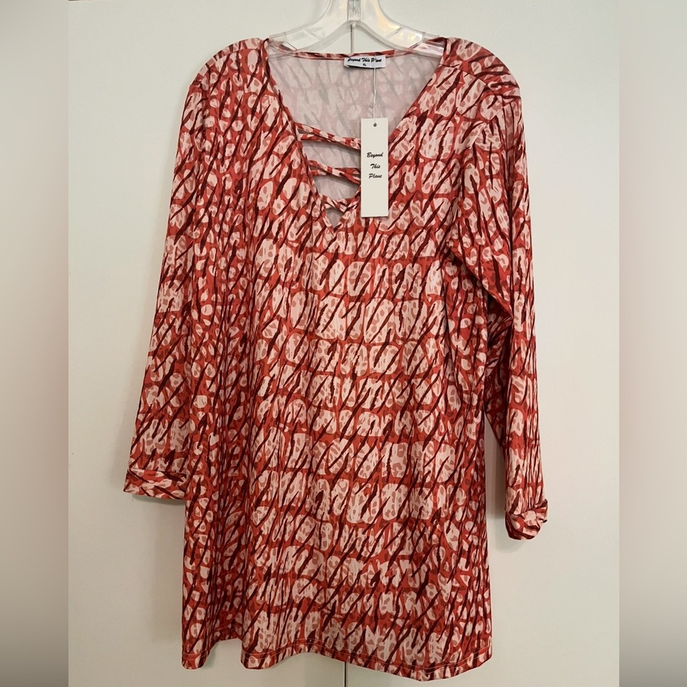 Elegant Red Patterned Tunic Top